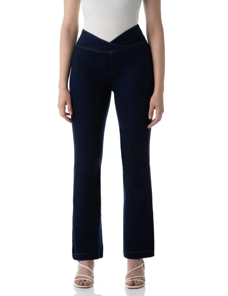 inkd Dark Knight Women's Flared Pull-on Jeans - Mid-Rise| Enzyme Wash | Slant Waistband | Jeans for Women for Women | Best Price UAE